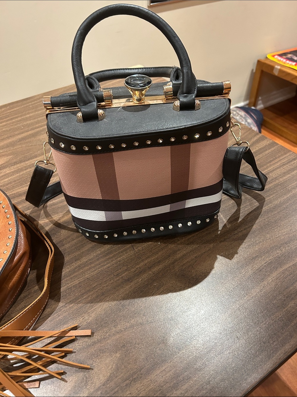 Compact Top-Handle Mini Bag in Pink and Black